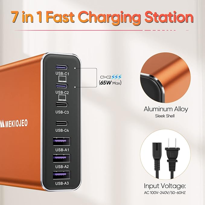 Aluminum Alloy USB C Charger GaN Charger Fast USB C Charging Station 7 Ports - Image 3