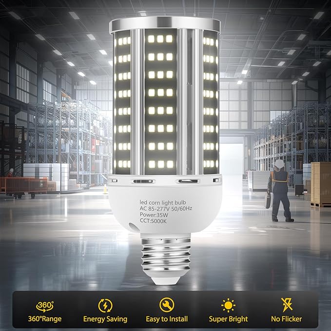 35W LED Corn Light Bulb 2 pack, Commercial Grade Daylight 5000K E26/E39 5000LM - Image 2