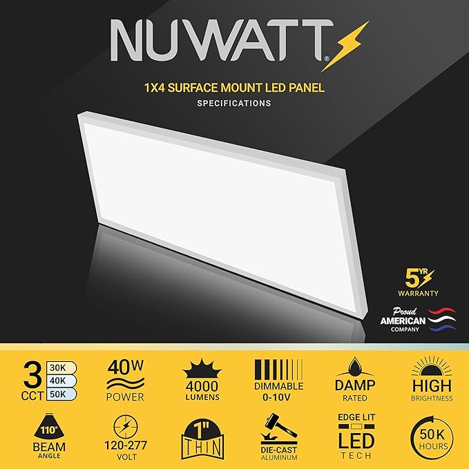 NUWATT 2 Pack 1x4 FT LED Surface Mount Panel 120-277V Universal Voltage - Image 2