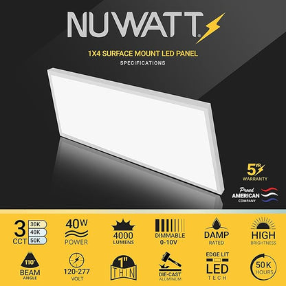 NUWATT 2 Pack 1x4 FT LED Surface Mount Panel 120-277V Universal Voltage - Image 2
