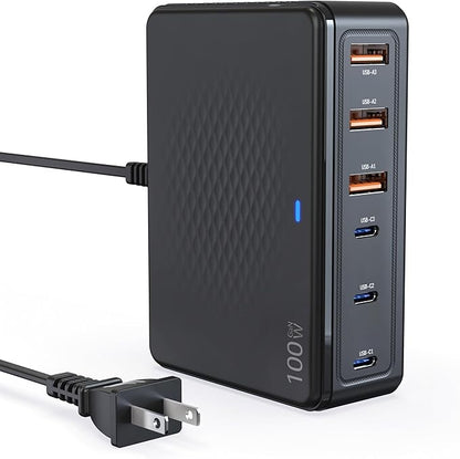 100W USB C Fast Charger, GaN III 6 Port PD+QC Multiport Charging Station by TTC