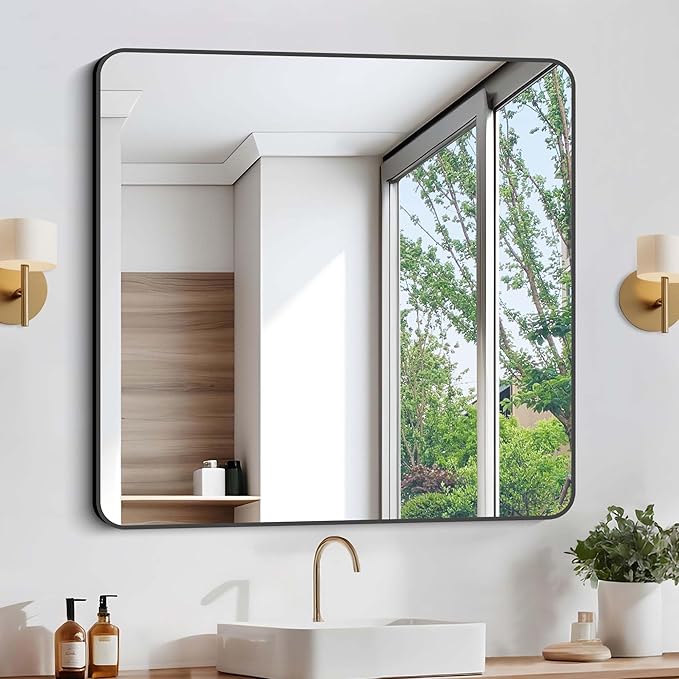 Bathroom Mirror, Metal Frame Rounded Corner Vanity Mirror, Large Wall Mounted - Image 7