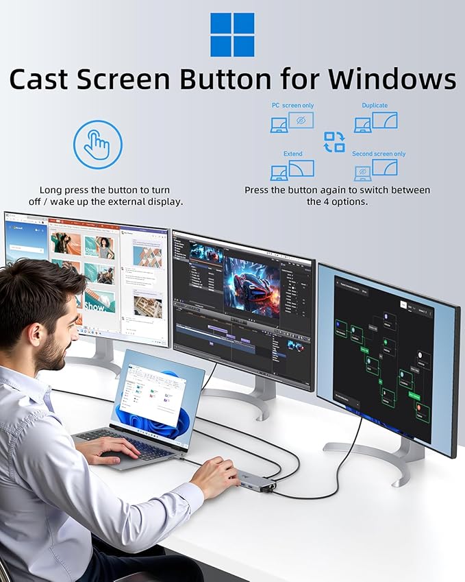Laptop Docking Station 13 in 1, Dual Monitor Triple 4K Display, 8 USB C/A Ports - Image 8