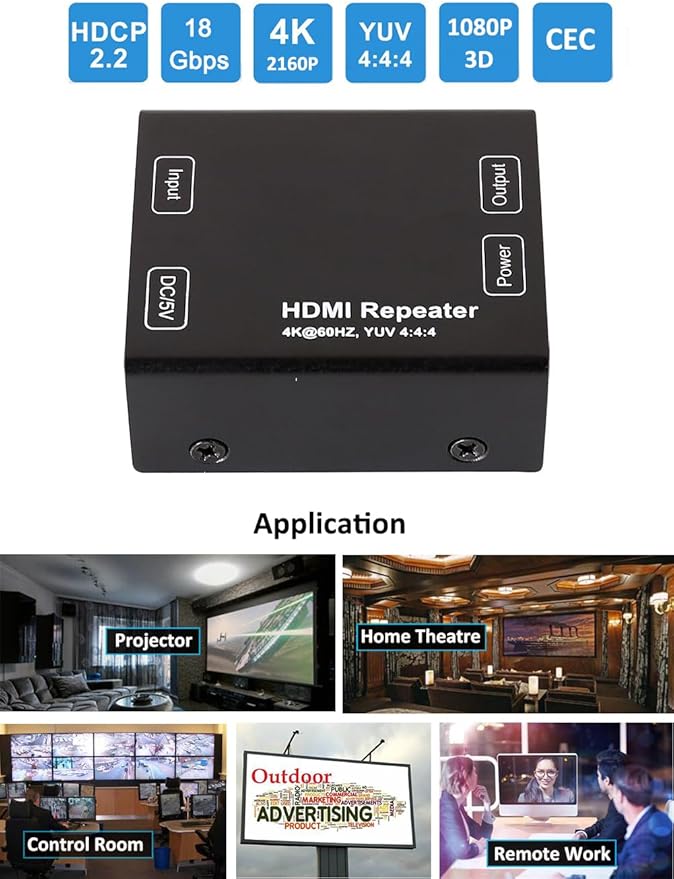 DTECH HDMI Signal Amplifier Booster Repeater 4K 60Hz YUV 444 18Gbps 1080P HDCP - Image 2