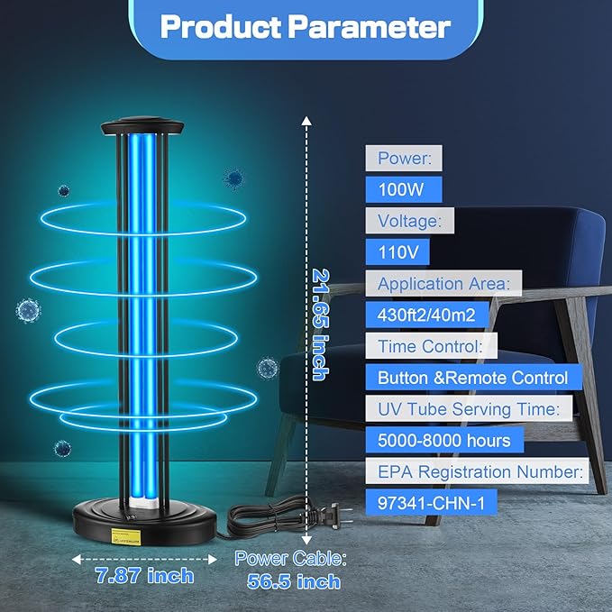 Qualirey 100W UV Light Sanitizer, Ozone Free, Safe - Image 3