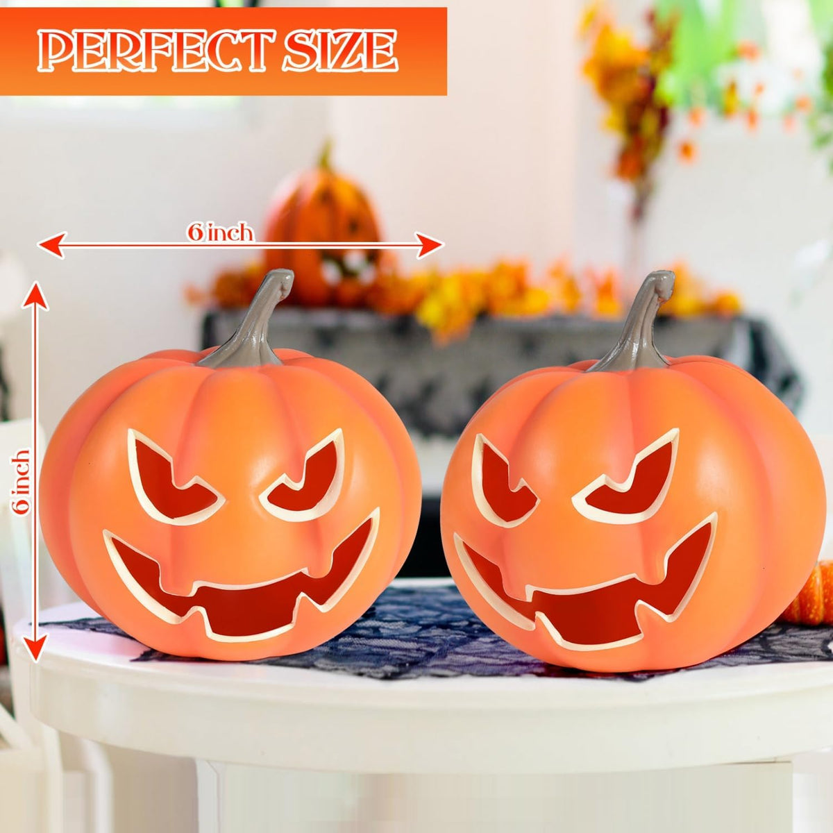 Rocinha 2 Pack Plastic Jack O Lantern Pumpkins Halloween Light up Pumpkin Out...
