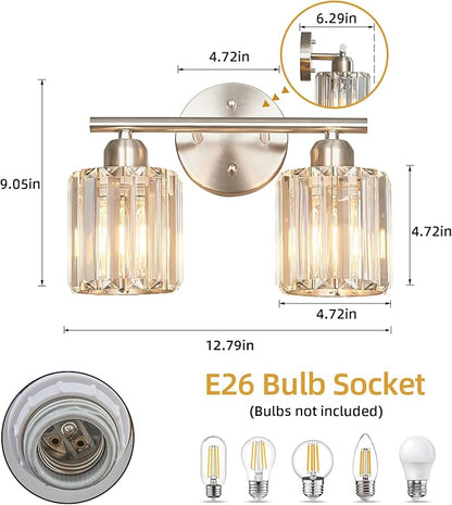 FDPBY Modern 2 Light Crystal Vanity Light, Brushed Nickel Vertical Bathroom - Image 3
