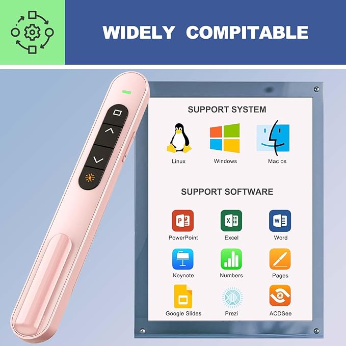 QUI Presentation Clicker for PowerPoint, RF 2.4GHz USB C Wireless Presenter - Image 7