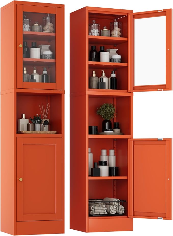 2-Door Metal Storage Cabinet, Tall Slim Pantry Organizer by YAUWOHFactoryOutletsColorfulMetalFurniture