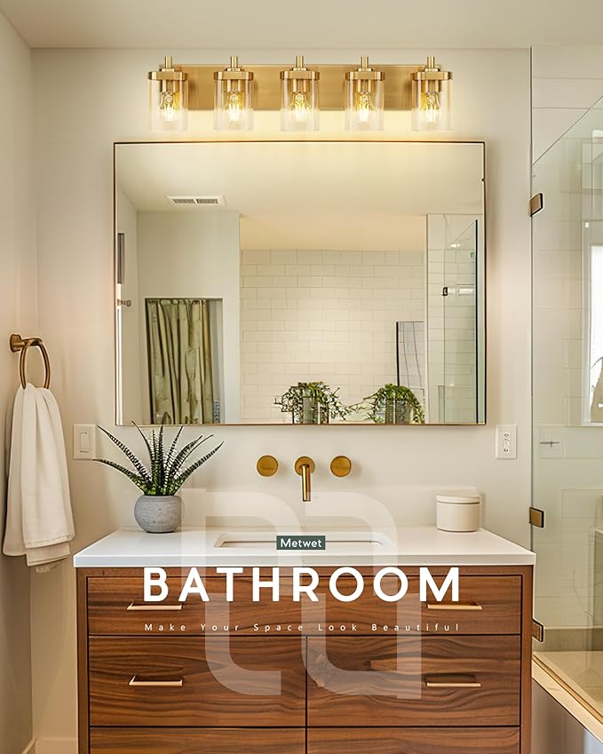METWET Bathroom Light Fixtures, 5-Light Modern Wall Sconces - Image 5