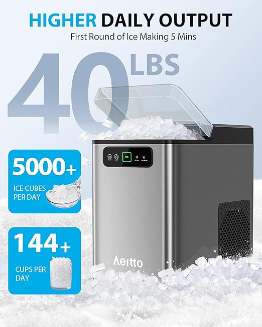 Aeitto Nugget Ice Maker 40Lbs/24H, Countertop Soft Chewable Ice Pebble Ice - Image 3