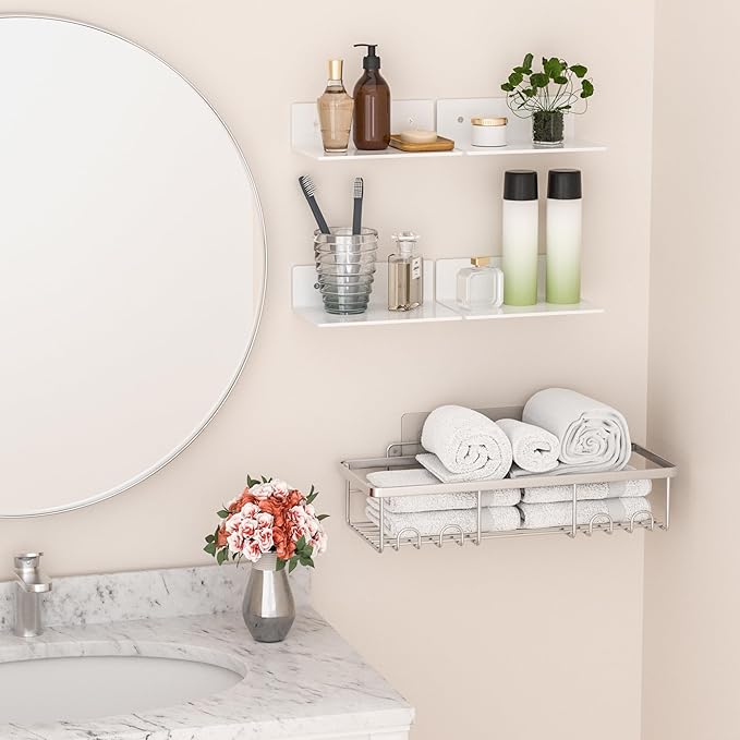 Hexsohoma 9 Inches White Floating Shelves, Acrylic Wall Shelves - Image 5