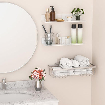Hexsohoma 9 Inches White Floating Shelves, Acrylic Wall Shelves - Image 5