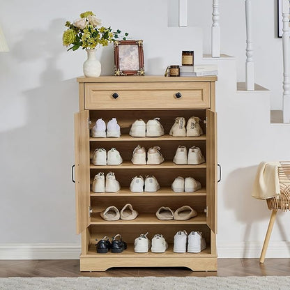 SOOWERY Shoe Cabinet with Drawer, Farmhouse Shoe Storage Cabinet with Doors - Image 5
