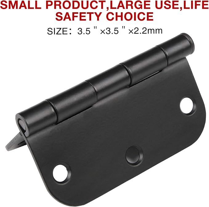 48 Pack Rounded Matte Black Door Hinges 3.5 Inch 5/8" Radius - Image 3