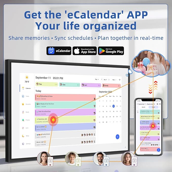 21.5 Inch Digital Calendar, Electronic Chore Chart, Smart Weekly and Monthly - Image 3