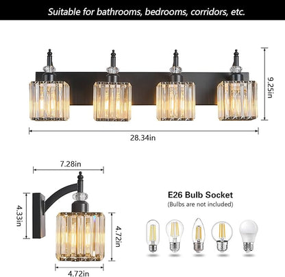 BBLLWJ Modern Bathroom Vanity Light 4-Light Black Crystal Light Fixtures Over - Image 4