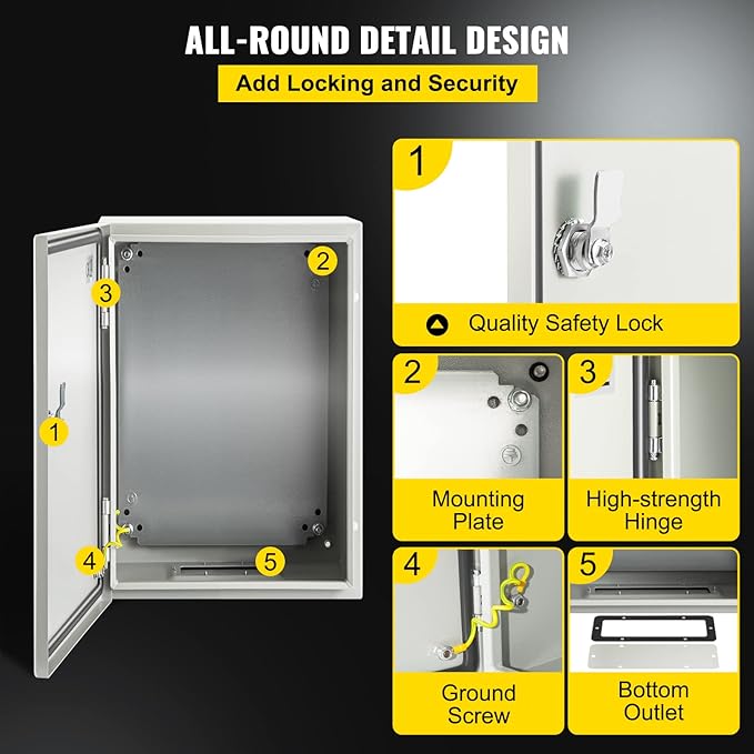 VEVOR NEMA Steel Enclosure 12×8×6, NEMA 4X Steel Electrical Box, IP66 - Image 5