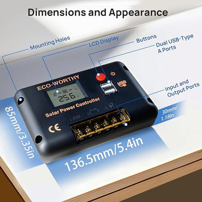 ECO-WORTHY 30A Solar Charger Controller Bluetooth, Solar Panel Battery - Image 5