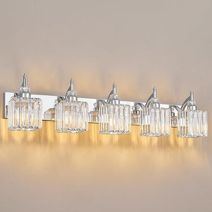 BBLLWJ Crystal Vanity Lights Chrome 5 Light Bathroom Light Fixtures Over Mirror by BBLLWJ