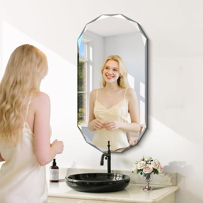 GLASHOM Beveled Edge Frameless Bathroom Mirror, Oval Wall Mirror - Image 7