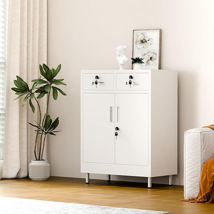 Metal Storage Cabinet with Locking Doors and 2 Drawers, Lockable Storage - Image 2