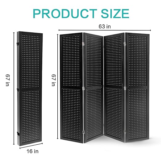 Babion 4 Panel Pegboard Display, Peg Board Room Divider Freestanding Folding - Image 4