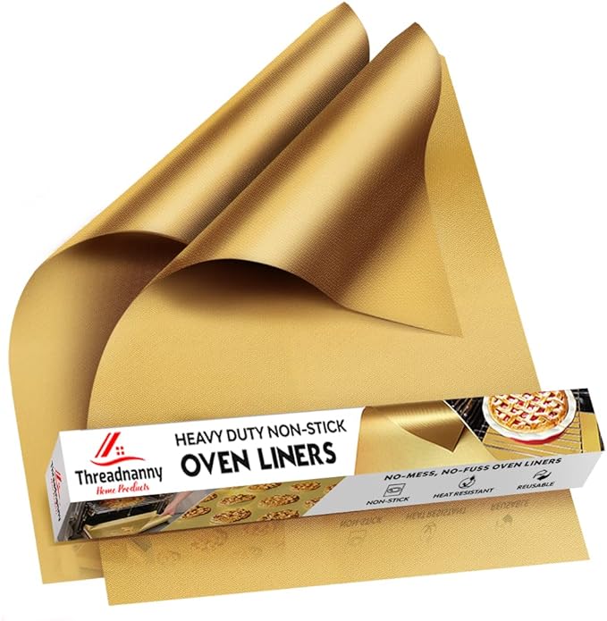 Gold 2 Pack Large Thick Heavy Duty Non Stick Teflon Oven Liners Mat, by ThreadNanny