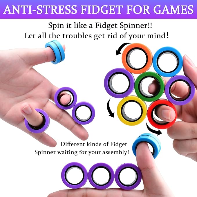 Cevioce 18 PCS Magnetic Ring Fidget Toys Set, ADHD Anxiety Magnetic Finger - Image 4