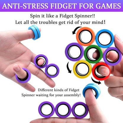 Cevioce 18 PCS Magnetic Ring Fidget Toys Set, ADHD Anxiety Magnetic Finger - Image 4