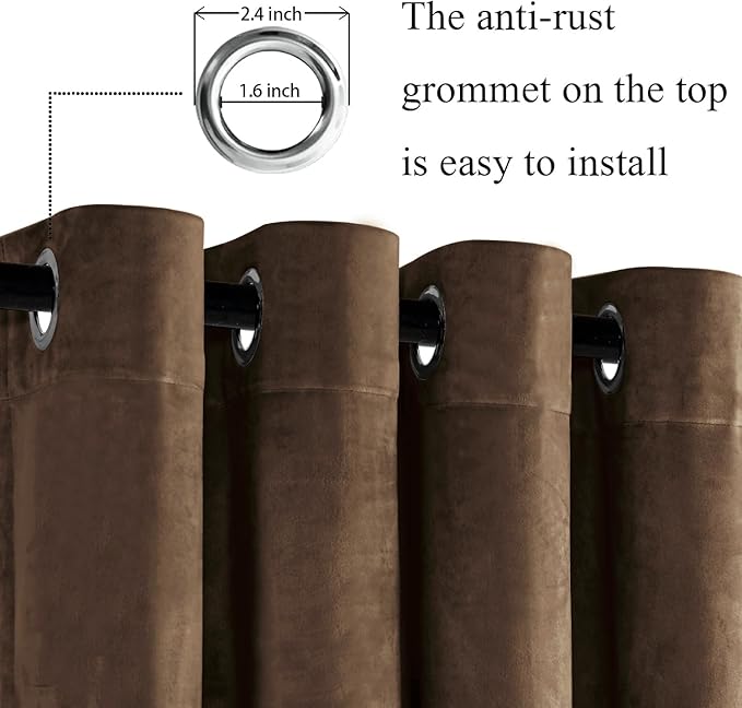 JIUZHEN Brown Velvet Curtains 72 inches Blackout Curtains - Image 2