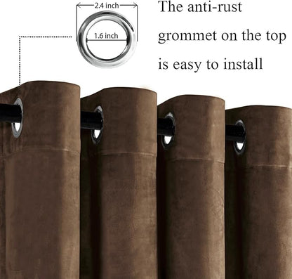 JIUZHEN Brown Velvet Curtains 72 inches Blackout Curtains - Image 2