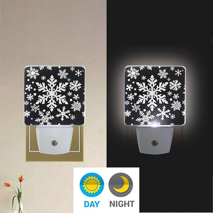 Pigsaly Led Night Light White Black Texture Christmas Snowflakes Night Light - Image 5