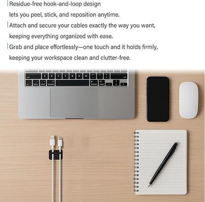 Under Desk Cable Management, Adjustable Hook and Loop Cord Ties, Reusable Wire - Image 4