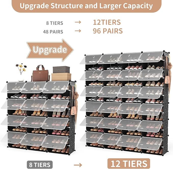 ROJASOP Shoe Storage Cabinet, 12-Tier Shoe Organizer 96 Pairs Extra Large - Image 4