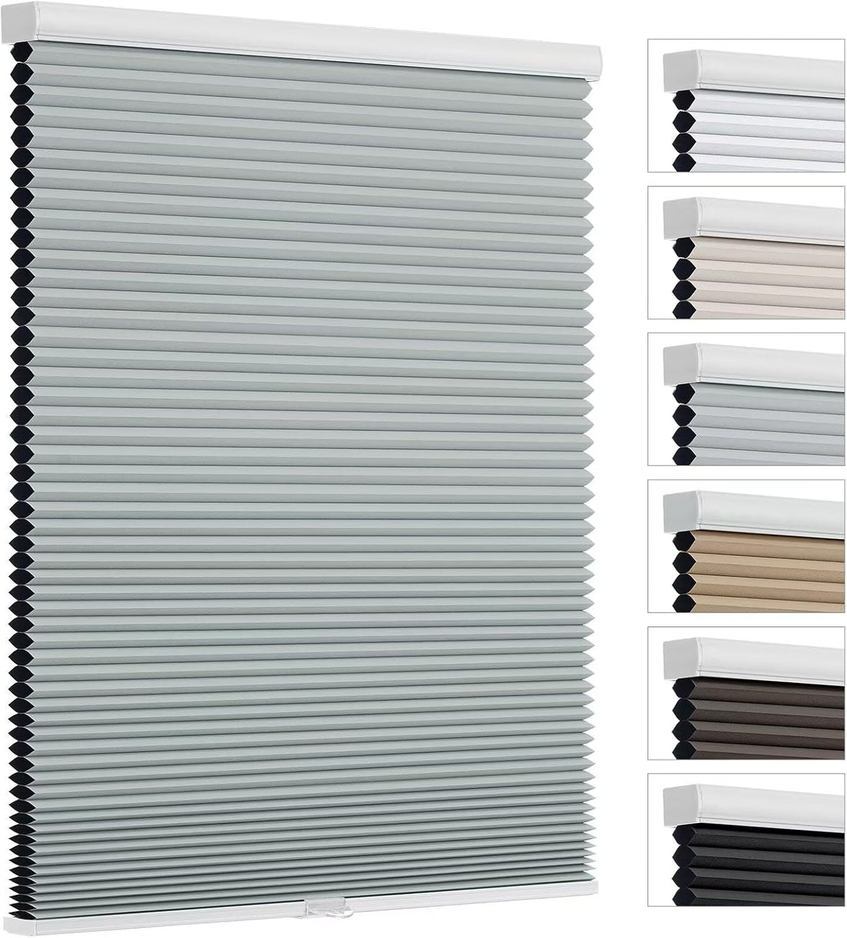 Cordless Cellular Shades, Blackout Room Darkening Black Out Honeycomb Blinds for Indoor Windows Bedroom, Pull Down Pleated Accordion Blind Easy Install, Shade Size 24" Wx50 H, Gray