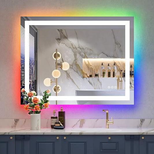 YEELAIT 36x30 Inch RGB LED Bathroom Mirror Front Light and RGB Backlit Lighted by YEELAIT