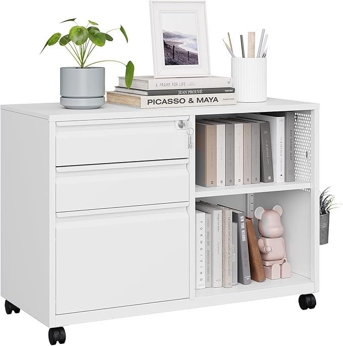 MIIIKO File Cabinet 3 Drawer, Home Office Rolling File Storage Cabinet by MIIIKOOfficeFurniture