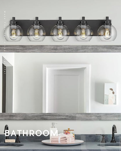 METWET Bathroom Light Fixtures, 5 Light Matte Black Vanity Light, 32 Inch - Image 7