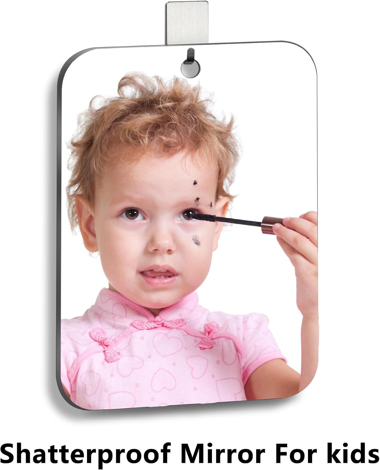 Shatterproof Shower Mirror Fogless for Shaving(Medium 8x6 inch), Unbreakable Deluxe Plexiglass Makeup Mirror with 2 Hooks, Locker Mirrors for Shower, Shower Mirror Fogless, Portable Handheld Camping