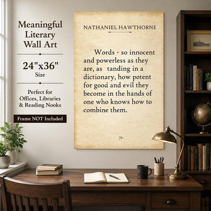 Nathaniel Hawthorne Words Quote Wall Art 24x36 Unframed Poster Words So Innocent and Powerless How Potent for Good and Evil Literary Print for Writers Authors Teachers Library Office Décor