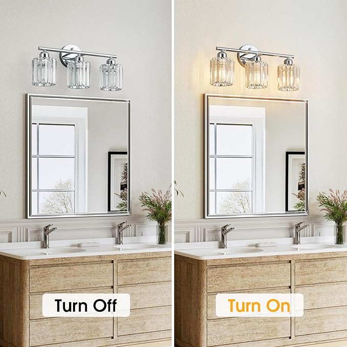 FDPBY Modern 3 Light Crystal Vanity Light, Chrome Vertical Bathroom Light - Image 6