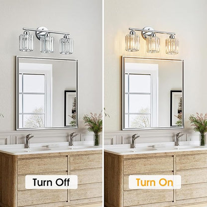 FDPBY Modern 3 Light Crystal Vanity Light, Chrome Vertical Bathroom Light - Image 6