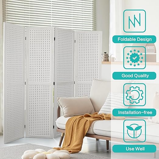 Babion 4 Panel Pegboard Display, Peg Board Room Divider Freestanding Folding - Image 5