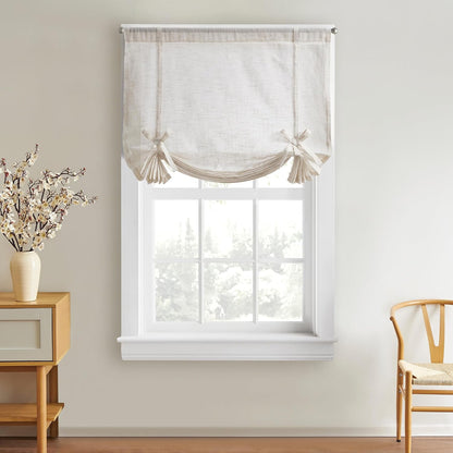 DKNY Balloon Shade Tie Up Curtain - Linen Beige 42" x 63" Light-Filtering Rod Pocket Window Panel with Fabric Tie Bows - 1 Piece | Tie Up, Light-Filtering Rod Pocket, Fabric Tie Bows
