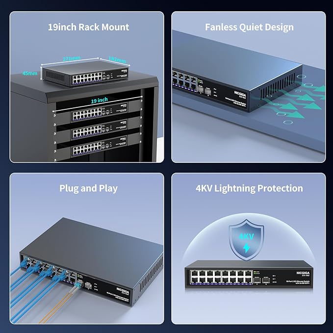 16 Port 2.5G 2 Port 10G SFP+ Ethernet Switch, NICGIGA 18 Port 2.5Gb Network - Image 5