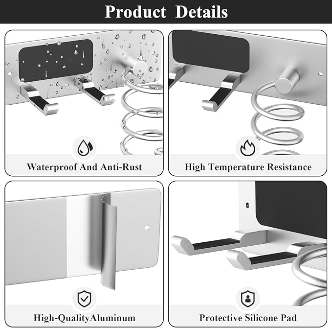 Tindbea Hair Dryer Holder + Curling Iron Holder, Blow Dryer Holder Wall Mount - Image 4