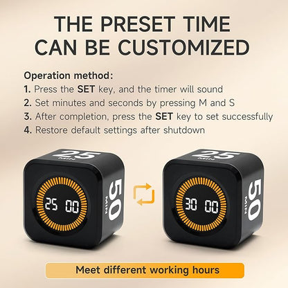 Rotating Productivity Timer 5, 50 Minutes Preset, Desk Cube w/Gravity Sensor - Image 5