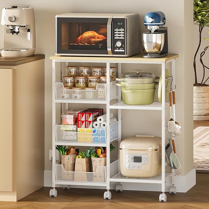 Rolling Kitchen Storage Microwave Cart & Kitchen Island on Wheels, Adjustable by Lyuwanxian