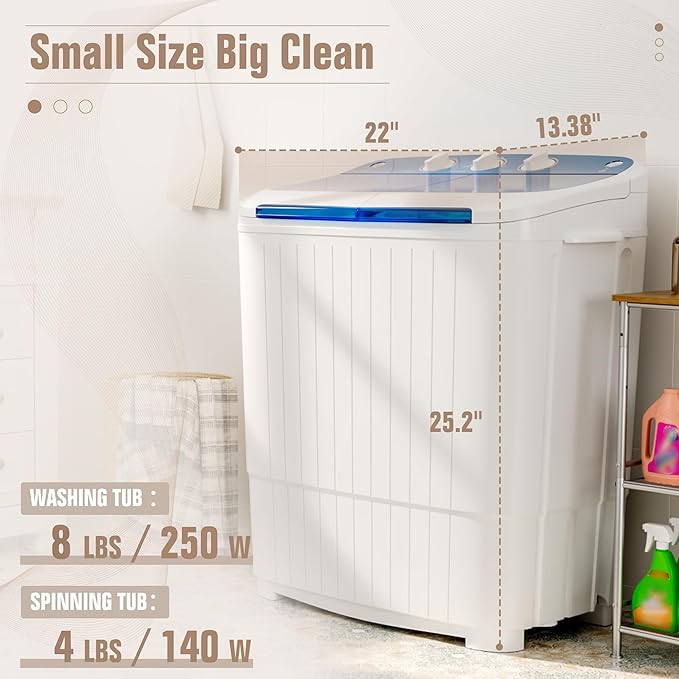 SUNCROWN Portable Washing Machine 16lbs, Compact Twin Tub Semi Automatic Washer - Image 3